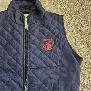 Equine Couture Newport International Polo Series Blue Red Quilted Zip Vest Large